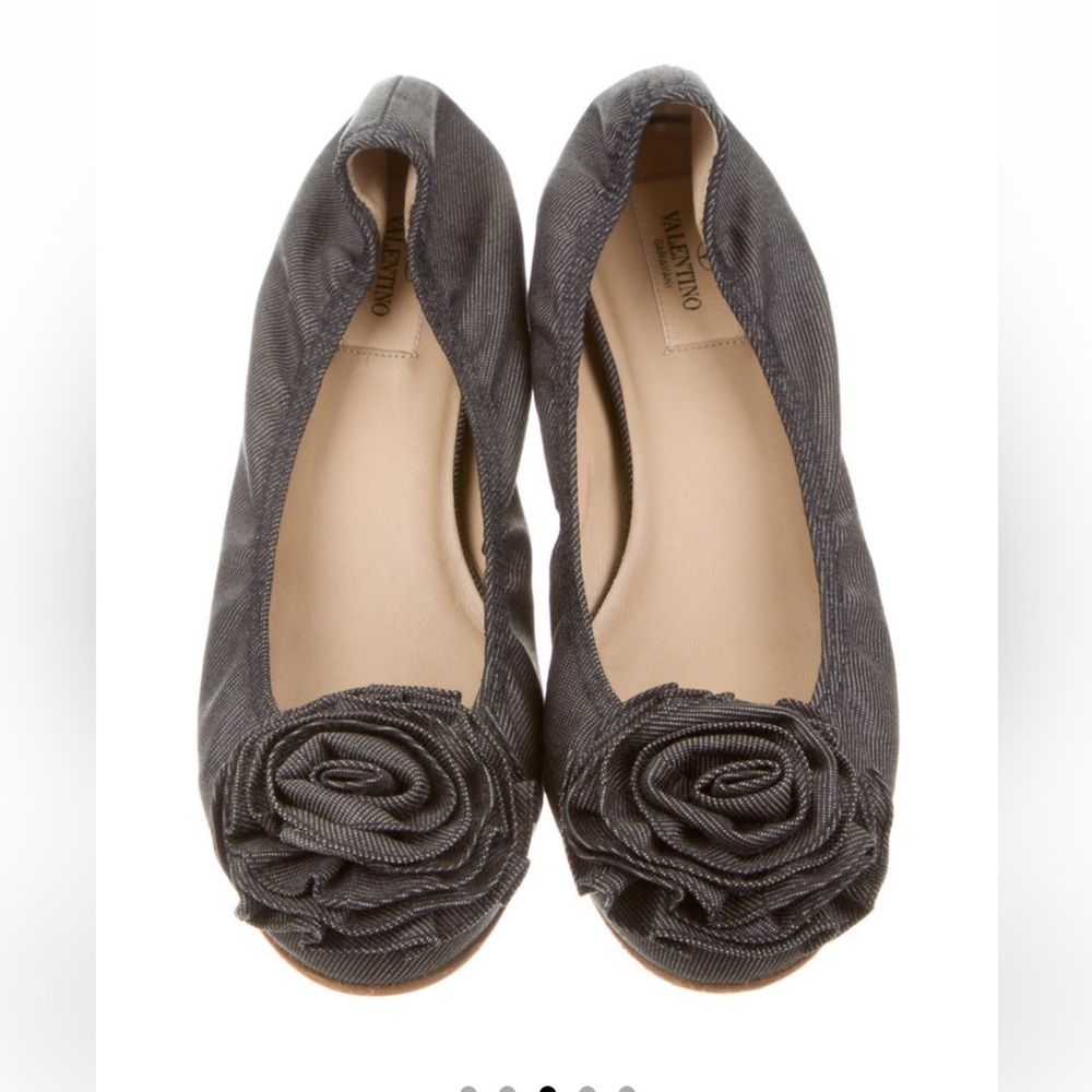 Authentic Valentino Denim Rosette Flats